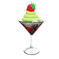 3d rendering ice cream in a glass icon. 3d render apple ice cream with strawberries icon. png