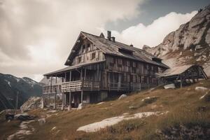 Cottage in nature. Lodge in mountains. photo