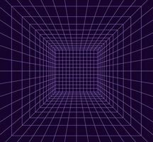 Grid room in perspective in 3d style. Indoor wireframe from  violet laser beam,  digital empty box. Abstract geometric design vector