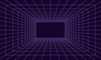 Grid room in perspective in 3d style. Indoor wireframe from  violet laser beam,  digital empty box. Abstract geometric design vector