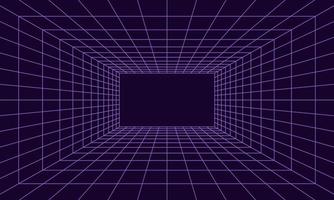 Grid room in perspective in 3d style. Indoor wireframe from  violet laser beam,  digital empty box. Abstract geometric design vector