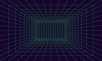 Grid room in perspective in 3d style. Indoor wireframe from green laser beam,  digital empty box. Abstract geometric design vector