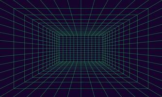 Grid room in perspective in 3d style. Indoor wireframe from green laser beam,  digital empty box. Abstract geometric design vector