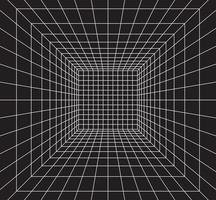 Grid room in perspective in 3d style. Indoor wireframe from white laser beam,  digital empty box. Abstract geometric design vector