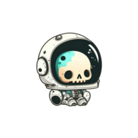 Skull Wearing Astronaut Costume, Cute Sticker. PNG Illustration.