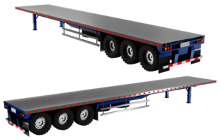 truck trailer, render png, 3d, without background, blue color, two sides, modeling png