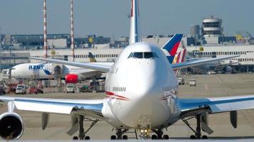 DUSSELDORF, GERMANY JULY 22, 2017 - United Arab Emirates Royal Flight Boeing 747 A6 MMM taxiing before departure. Dusseldorf Airport video