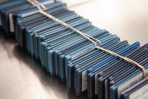 Boxes containing pap smear samples in the laboratory for analysis. Patient samples for laboratory for analysis. Cervical cancer concept. Medical concept. photo