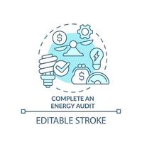 Complete energy audit turquoise concept icon. Reduce electricity usage. Budgeting abstract idea thin line illustration. Isolated outline drawing. Editable stroke vector