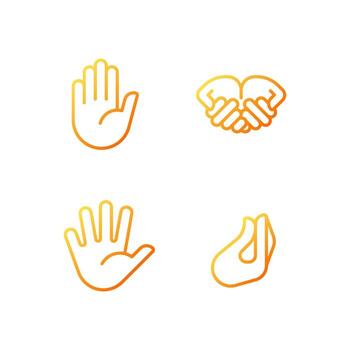 Conveying information by gestures pixel perfect gradient linear vector icons set. Communication system. Hand signs. Thin line contour symbol designs bundle. Isolated outline illustrations collection