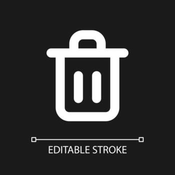 basura lata píxel Perfecto blanco lineal ui icono para oscuro tema. Eliminar botón. reciclar compartimiento. vector línea pictograma. aislado usuario interfaz símbolo para noche modo. editable carrera