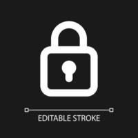 Locked padlock pixel perfect white linear ui icon for dark theme. Restriction. Security settings. Vector line pictogram. Isolated user interface symbol for night mode. Editable stroke