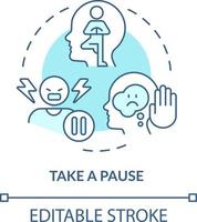 Take pause turquoise concept icon. Regulate feelings. Emotional regulation skills abstract idea thin line illustration. Isolated outline drawing. Editable stroke vector