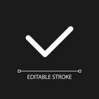 Check mark pixel perfect white linear ui icon for dark theme. Accept action. Task management. Vector line pictogram. Isolated user interface symbol for night mode. Editable stroke