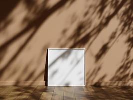 mínimo imagen póster marco Bosquejo en de madera piso con sombra foto