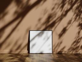 mínimo imagen póster marco Bosquejo en de madera piso con sombra foto