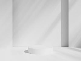 Geometric cylinder shape background in the white and grey studio room minimalist mockup for podium display or showcase photo