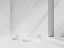 Geometric cylinder shape background in the white and grey studio room minimalist mockup for podium display or showcase photo