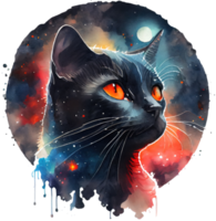 Celestial Black Cat Watercolor png