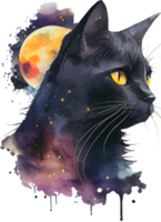 Celestial Black Cat Watercolor png