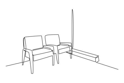 continuo uno línea dibujo interior de el vivo habitación con sofá y decoración accesorios. vivo habitación concepto. soltero línea dibujar diseño vector gráfico ilustración.