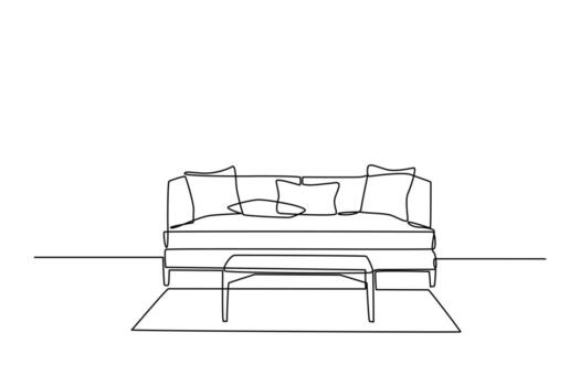 continuo uno línea dibujo interior de el vivo habitación con sofá y decoración accesorios. vivo habitación concepto. soltero línea dibujar diseño vector gráfico ilustración.