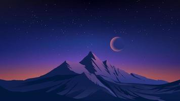 Snowy mountain peak in starry night. Amazing night sky over mountain vector