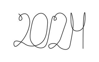 2024 continuous one line. Thin line art freehand font, single outline drawing or simple logo vector