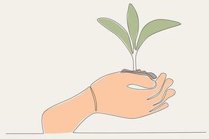 Colored illustration of a hand holding a tree bud vector