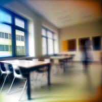 School student blurred light background, template - image photo