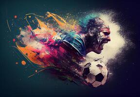 resumen Deportes póster fútbol jugador golpear el pelota - ai generado imagen foto