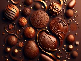 chocolate candies 3d background. photo