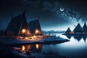 viking houses in a viking landscape by photo