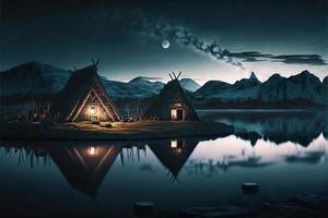 viking houses in a viking landscape by ai generated photo