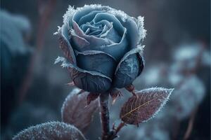 One frozen blue rose with ice crystals by photo