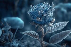 One frozen blue rose with ice crystals by photo