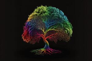 Rainbow tree isolated black background by photo