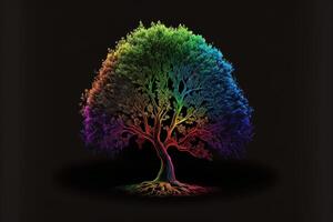 Rainbow tree isolated black background by photo