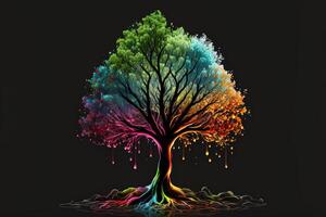 Rainbow tree isolated black background by photo