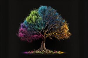 arco iris árbol aislado negro antecedentes por ai generado foto