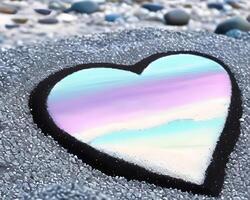 heart made out of rocks on a beach by photo