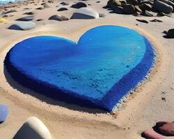 corazón hecho fuera de rocas en un playa por ai generado foto