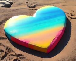 corazón hecho fuera de rocas en un playa por ai generado foto