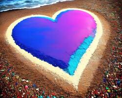 corazón hecho fuera de rocas en un playa por ai generado foto