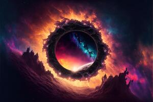 mágico fantasía negro agujero portal por ai generado foto
