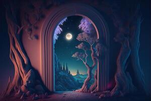 Fantasy nighttime scene future with abstract island moonlight by photo