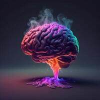 floating brain rgb neon smoke background by photo