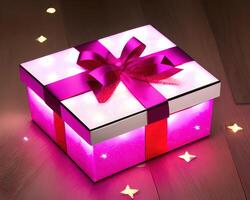 gift box with magical shining light by photo