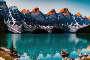 braies lago con seekofel montar en antecedentes por ai generado foto