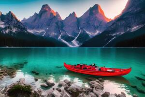 braies lago con seekofel montar en antecedentes por ai generado foto